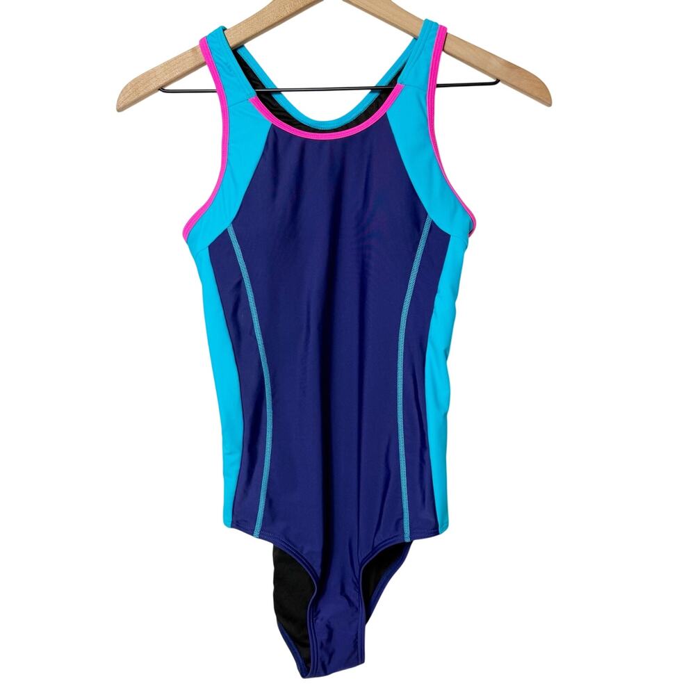 Attraco Blue Pink One Piece Swimsuit Women's Size 16 New